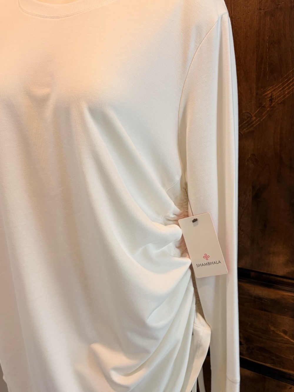 Shambhala White Bamboo‑Blend Ruched Long Sleeve Top – Size XL - Picture 3 of 5